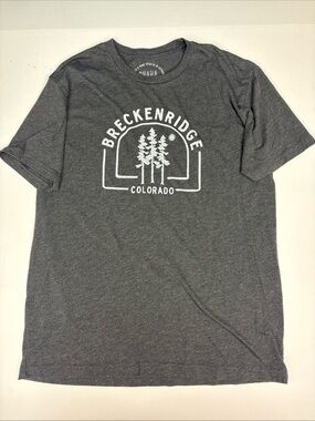 Ohana Breckenridge CO Adult Large T-Shirt Gray Short Sleeve White Graphic Trees